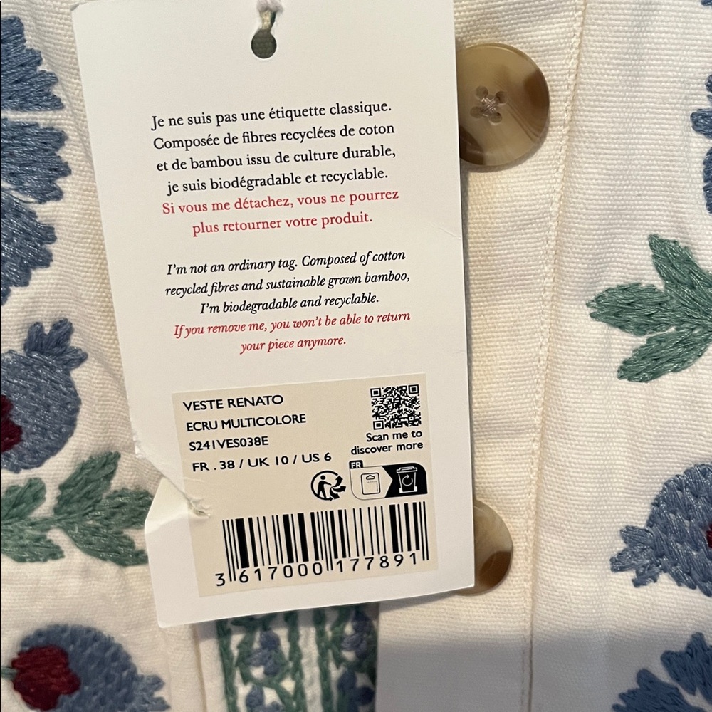 NWT Sezane Renato Jacket 38 Ecru Multicolor - Picture 3 of 5